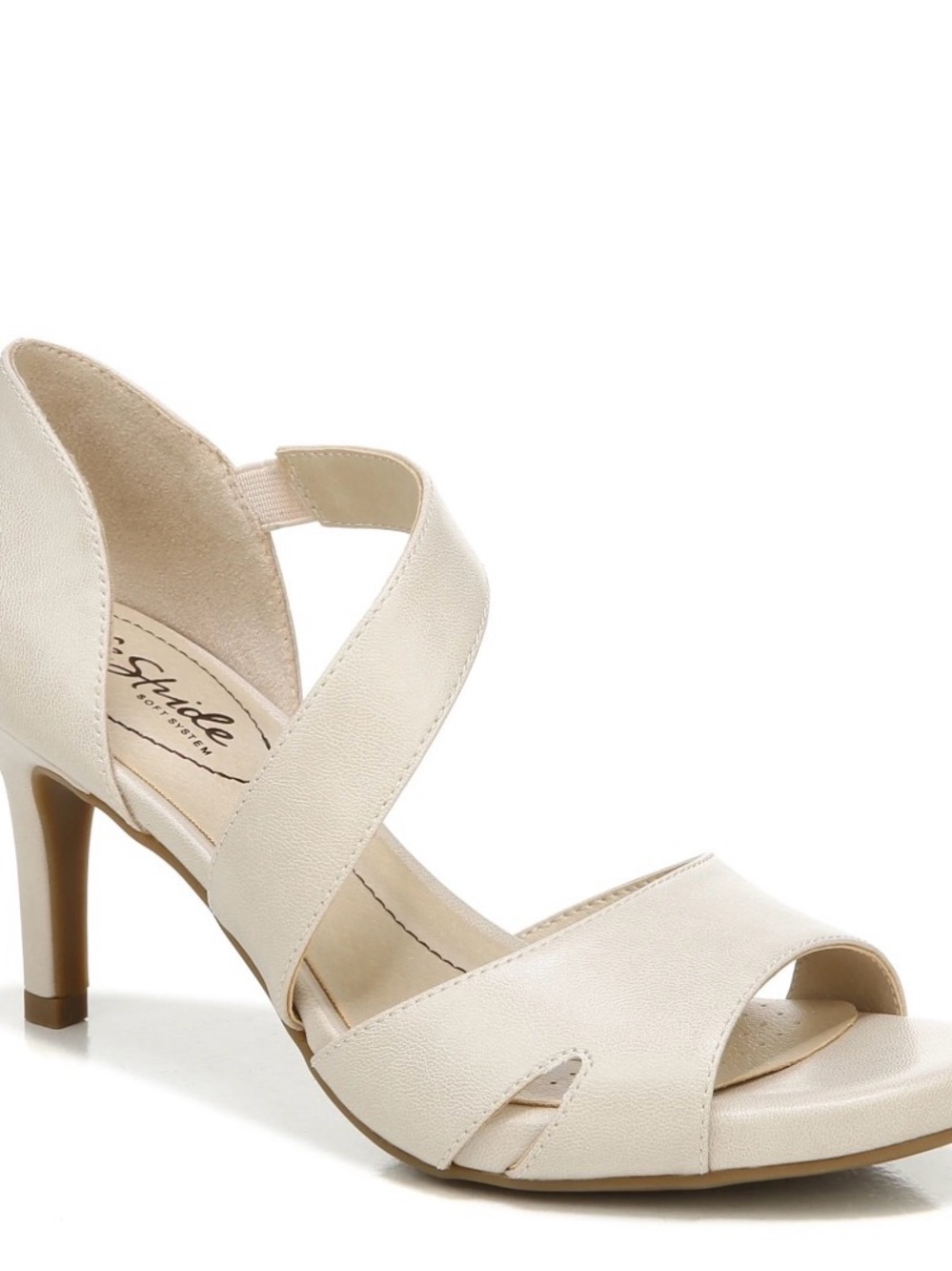 Elegant Cream Strappy Mid-Heel Sandal life stride comfort size 7 tan cream shoes